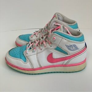 Nike Air Jordan 1 Mid Leather Sneakers Digital Pink Well Loved Sz 4 Youth / 5.5
